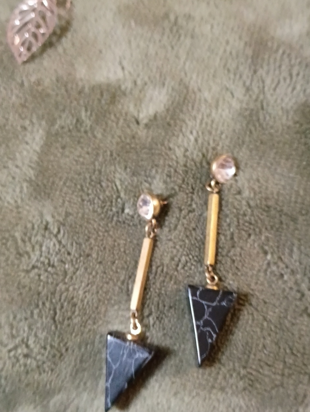 Gold-Tone Drop Earrings with Black Marble Triangle Accents